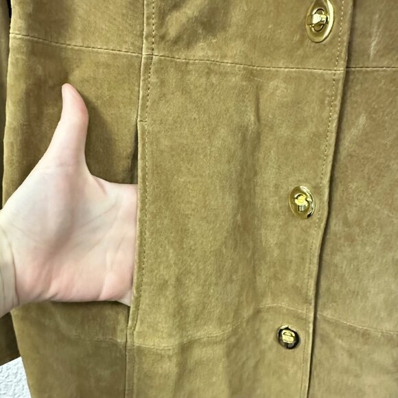 Dennis Basso Suede Leather Tan Coat Jacket Size XL NWT Turnkey Button Classic - Picture 6 of 14